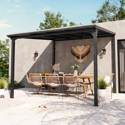Modern Shade Terrassenüberdachung 3x3 m, Hardtop Wandmontierter Pavillon mit eingebautem Entwässerungssystem, Verzinktem Stahldach Anstellpavillon, Gartenpavillon für Hinterhöfe, Gärten Deck Veranda