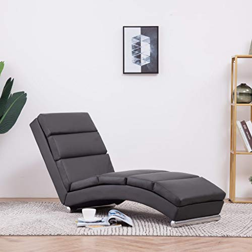 Augerlite Chaiselongue Grau Kunstleder mit Edelstahlbeinen 155x51x71 cm ergonomische Recamiere als Relaxliege für Wohnzimmer, Schlafzimmer, Büro, Gästezimmer und Hotel