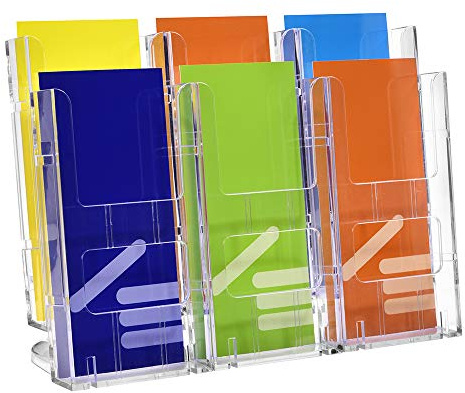 Tischprospekthalter DIN Lang (99x210mm) Hoch / 6 Fächer / transparent | Für Flyer und Prospekte in 99x210 mm, 23mm Fülltiefe je Fach, freistehend, transparent