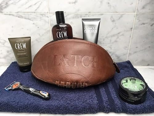 Ram Rugby Vintage Rugby Ball Wash Bag – Waterproof Travel Bag with Leather Rugby Outer & Cotton Lining - 33 x 18 x 14 cm – Perfect Rugby fans & players