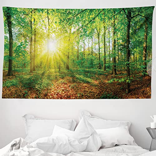 ABAKUHAUS Natur Wandteppich und Tagesdecke, Abendwiese Grönland aus Weiches Mikrofaser Stoff Waschbar ohne Verblassen Digitaldruck, 230 x 140 cm, Grün Zimt