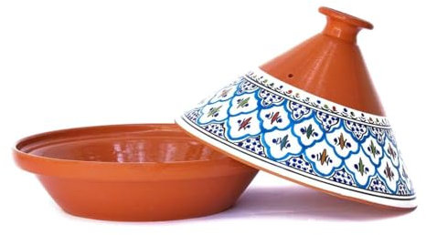 Kamsah Olla de tajín para cocinar y enriquecer el sabor, olla mediana de arcilla de 10 pulgadas, 3.1 cuartos de galón, utensilios de cocina antiadherentes hechos a mano, ollas de cerámica marroquí