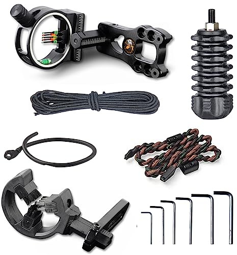 MILAEM Bogenschießen Compoundbogen Zubehör Set 5 Pin Bogenvisier Pfeilauflage Bogenstabilisator Peep Sight Bogenschlinge für Compoundbogen Outdoor Jagdtraining