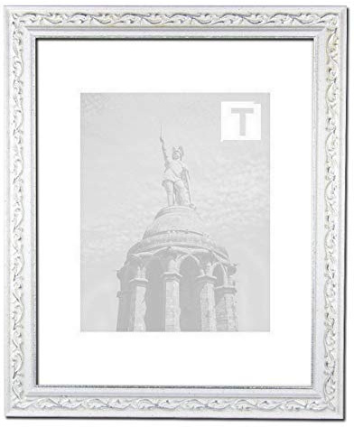 Barock Bilderrahmen Sortiment 30 x 42 cm florale Verzierung 42x30 cm hier Verenice Weiß Silber mit Kunststoffglas Antireflex 2mm