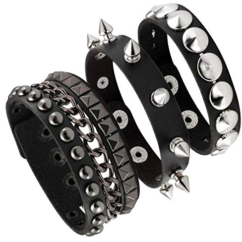 Eigso Punk Armband Männer Damen Lederarmband Rock Spiked Studded Bracelets