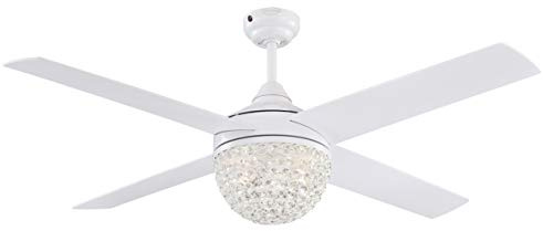 Westinghouse Lighting 72262 Kelcie, Ventilateur de plafond contemporain avec lampe et télécommande, 132 cm, finition en blanc, abat-jour à fleuron cristallin