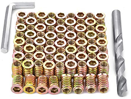 PGMJ 80 Pieces M8 Wood Inserts Bolt Furniture Screw in Nut Threaded Fastener Connector Hex Socket Drive for Wood Furniture Assortment (M8x20mm)