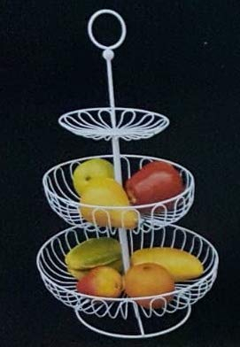 LS2 Frutero de 3 Pisos, Desmontable Metal Cesta Fruta, para Conservan Frutas, Verduras, Bocadillos o Pan, Tamaño de la Cesta de Frutas redonda COLOR BLANCA (PLATA)