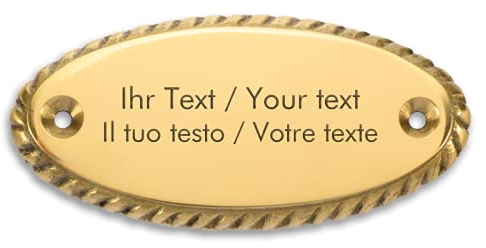 Klingelschild aus Messing mit personalisierter Gravur - 99 x 46 mm, oval mit Schmuckrand - Messingschild, Türschild mit eigenen Texten