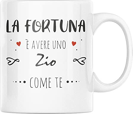 Vulfire Tazza in Ceramica con Dedica Fortuna Uno Zio Come Te - Regalo e Idee per Festa degli Zii, Colazione Caffè