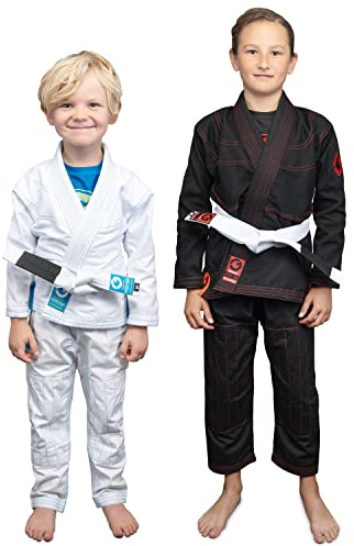 Gold BJJ Kids Jiu Jitsu Gi (White Belt Included) - Aeroweave Lightweight Youth Uniform for Boys and Girls (Black, K4)
