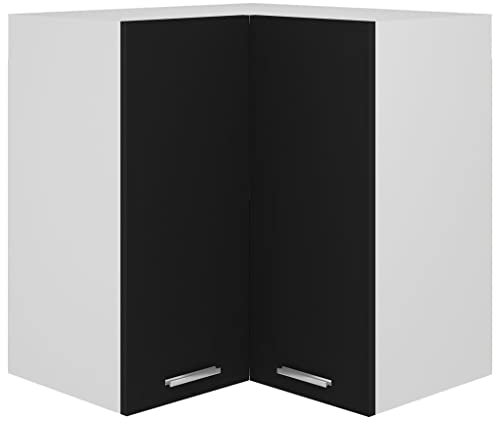 Makastle Eck-Hängeschrank Küche, 2-türig, 2 Regalböden, Eckhängeschrank vielseitig Oberschrank Badezimmer Hängeschrank Badezimmerschrank Wandschrank Badschrank Medizinschrank Schwarz 57x57x60 cm