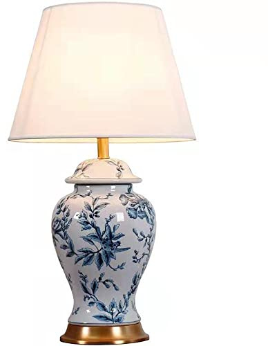 FAZRPIP Chinesische Tischleuchte Blau und Weiß Porzellan glasierte Keramik Tischlampe China Antik Jingdezhen Porzellan Schlafzimmer Nachttischlampe Kreative handbemalte Vase Schlafzimmer