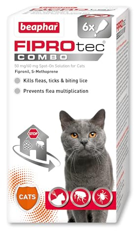 Beaphar - FIPROtec® COMBO for Cats – 6 pipettes - Kills Fleas, Flea Eggs, Flea Larvae & Ticks - Stops Fleas Multiplying on Pet and in Home - Vet Strength Cat Flea Treatment