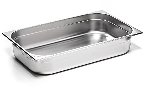 Forgast Conteneur en Acier inoxydable | Format GN 1/1 | Dimensions 53x32,5x6,5 cm | Récipient Gastronorm | pour plats chauds, sopas, salades | Facile à nettoyer | Lavable au lave-vaisselle