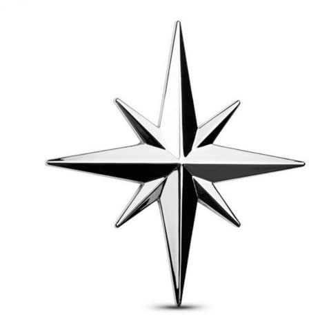 3D-Chrom-Metall-Kompass, achteckiger Stern, Auto-Emblem, Kofferraum-Abzeichen, Aufkleber (Silber)
