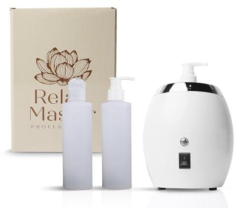 Massageölwärmer 2.0 - Relax Master - Inklusive 2 Spender - Professionelles Elektrisches Massagegerät - Massagesalons - Guasha - Elektrischer Öl-Wärmer - Wellness Weiß