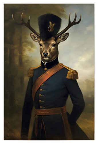 artboxONE Poster 45x30 cm Tiere Hirsch in viktorianischer Uniform - Bild Hirsch Armee Gentleman