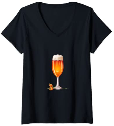 Femme Buveur de bière en verre tulipe T-Shirt avec Col en V