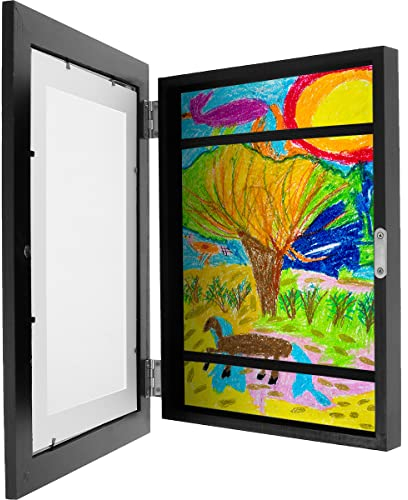 Kids Artwork Display Frames, Front Opening A4 Children Art Projects Changeable Child Artwork Storage Frames for about 50-150 Pictures Crafts Drawing (Black)