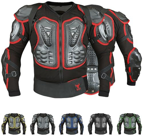 BULLDT Protektorenjacke Damen & Herren Titan für Motorrad Motocross ATV Skatebording Quad Scooter MTB Enduro Reiten Protektoren - Atmungaktiv 2in1 Jacke mit abnehmbar Rückenprotektor - Rot - 56