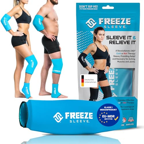 FREEZE SLEEVE Kühlbandage mit Wärmefunktion. Wiederverwendbar und hält von selbst mit 360° Wirkung Kühlpack für Knie Ellbogen Gelenke hilft bei Tennisarm Knieschmerzen (Türkis - S)