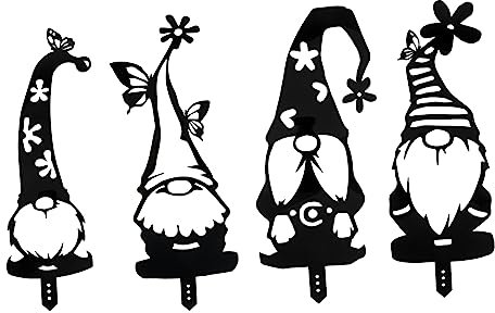4pcs Dwarf Card Stake Decors Black Trim Gnome Garden Decorations Gnomes Statue Metal Garden Decor s Statue Ornament Yard Stakes Outdoor Animal Acrylic