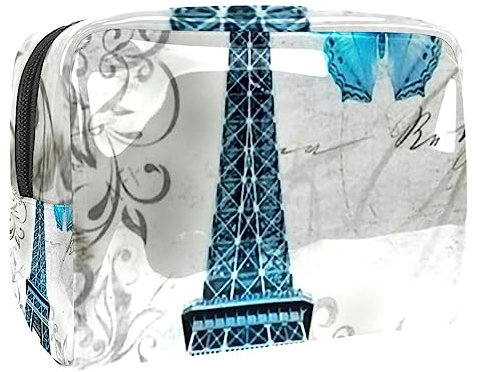 Trousse de Maquillage de Voyage Trousse de Toilette Trousse cosmétique,Tour Eiffel Bleue Paris,Pochette de Maquillage étanche en PVC pour étui à cosmétiques
