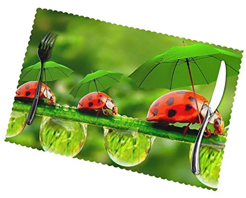 Lustiges Marienkäfer mit Regenschirmen, bedruckt, hitzebeständig, Tischsets, 6er-Set, Esstisch, Geschenke, rutschfeste Tischsets, 45 x 30 cm, Tischdekoration