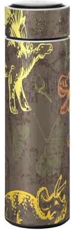 KAAVIYO Art Yellow Orange Dinosaur Water Bottle Stainless Steel Insulated Vacuum Flask Leak Proof for Boys Girls