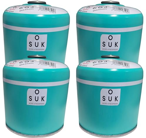 SOUK ONE Gaskartusche Premium 500g (880ml) 4X Set mit Schraubventil EN417, B188-Ventil Schraubkartusche, Campingkocher, Gasheizung, Camping Gas Butangas Kartusche (4X 500g)