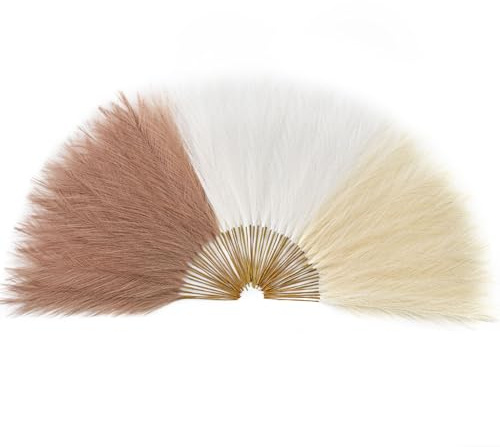 Serwalin Lot de 60 Herbes de la Pampa artificielles pelucheuses pour décoration de Saint Valentin, décoration bohème, Salon, Maison, Vase, Mariage (Blanc et Marron) 45 cm