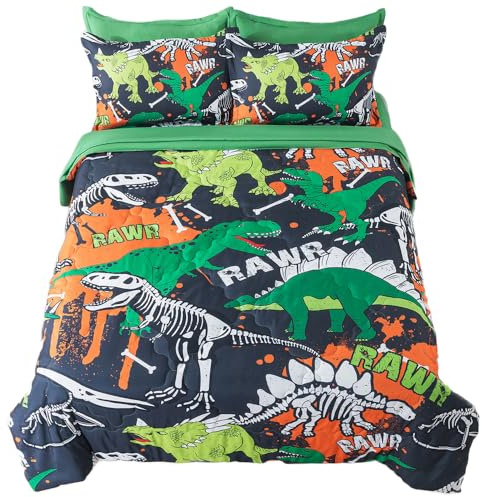ADASMILE A & S 7 Pieces Dinosaur Comforter Set Full Size for Kids Boys Jungle Dinosaur Bedding Sets Animals T-Rex Bed in A Bag with Sheets Soft Microfiber Wildlife Dino Bed Set All Season Room Decor