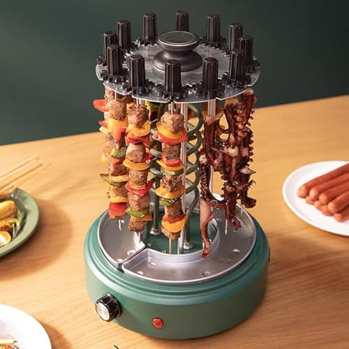 MNBVH Griglia Elettrica Senza Fumo per Interni, Griglia Verticale A 12 Spiedini, Spiedo con Rotazione Automatica A 360°, Grigliate Domestiche Multifunzionali dei Kebab di Agnello,Verde