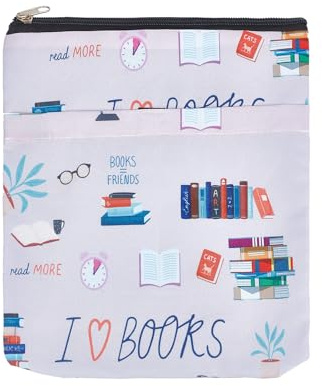 Protector de Libros NICENEEDED con Cremallera, Portada Del Libro Impreso, Bolsa de Almacenamiento de Bolsa de Libro de Tela Lavable con Funda Impermeable para Libros para Amantes de los Libros