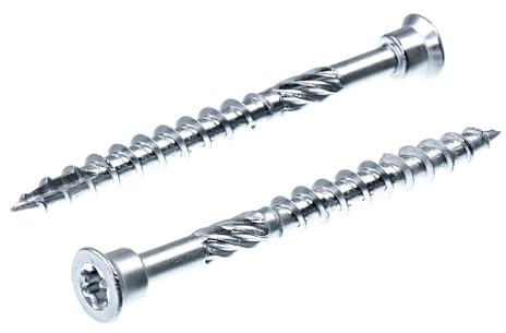 SECCARO Lot de 100 vis pour terrasse à tête cylindrique 5 x 90 mm, en acier inoxydable C1, vis à bois avec pointe découpée et encoche de coupe, TX/six pans creux