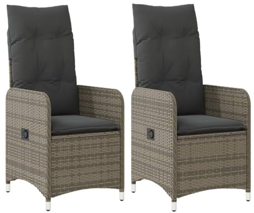 vidaXL Gartensessel mit Kissen 2 STK. Verstellbar Grau Poly Rattan