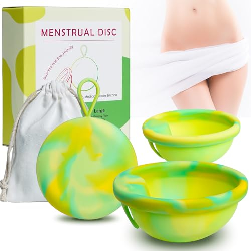 Yeerain Disco Mestruale Set, 2 Dischi Periodici di Taglia S+ L e Tasche Portaoggetti, Coppetta Mestruale in Silicone Riutilizzabile per un Periodo Leggero e Forte,Sicuro per Sport,Nuoto