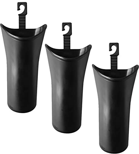 Regenschirm Aufbewahrungseimer für Autositzlehnen, 3 Stück Schwarz | Kunststoff, Schlanke Kompaktform mit Bodenreservoir, für Trockene Schirme und Gehstöcke