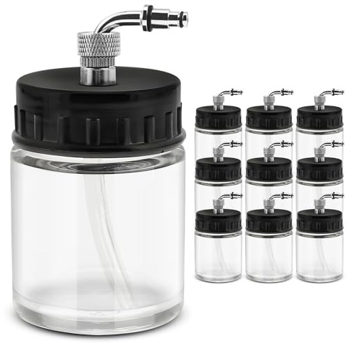 JUNIERS Airbrush Farben 10x22ml – Glas-Farbtopf Set mit Mischglas & Aufbewahrbehälter – Profi Airbrush Farben für Modellbau, Basteln & kreative Projekte (AG-07)