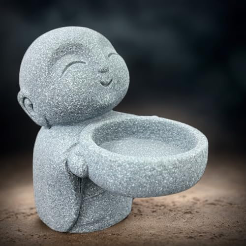 Awelumu Jizo Zen Monk Buddha Statue - Good Luck Decor for Home, Office, Garden, Gray (Grey)