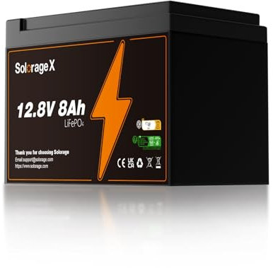 Batería Solorage X 12V 8Ah Lifepo4 Batería de litio de ciclo profundo con hasta más de 3000 ciclos, recargable, BMS integrado, uso para energía solar/eólica, iluminación, sonda de pesca