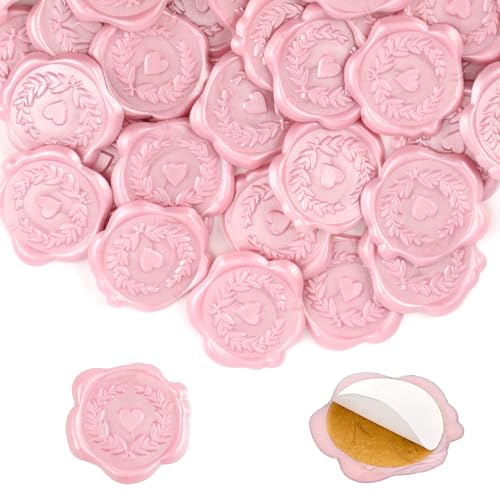 50stk Wachssiegelaufkleber, 2,9cm Selbstklebende Wachsaufkleber Umschlagsiegelaufkleber Einladungsaufkleber aus Wachssiegel für Hochzeit Weihnachtsfeier Umschlag Einladungen (Rosa)