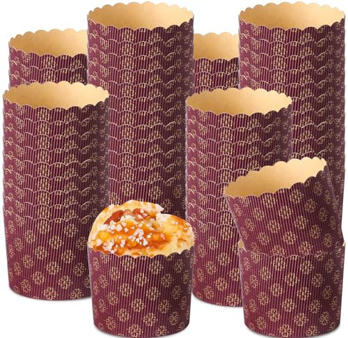 FoldTier 24 Pcs Easter Bread Mold, Corrugated Paper Baking Molds, Round Paper Form for Cakes Panettone Pan Kitchen Muffin Cupcake Kulich Paska, Brown (8 oz)