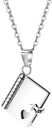 JewelryWe Personalisierte Buch Halskette Damen Edelstahl Buch Medaillon zum öffnen Liebesbrief Anhänger Kette mit Gravur, individuelles Geschenk für Frau Freundin Liebhaber