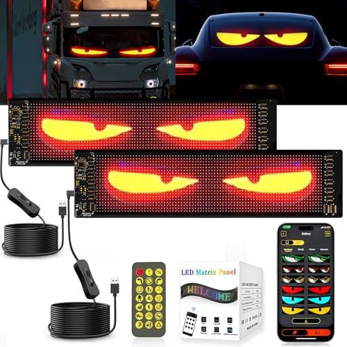 ZIMAOER LED Augen für LKW, Teufelsaugen Lichter für Autos, Flexibles LED-Display, Großes Programmierbares Design für Auto, LKW, Geschäft, DIY Dynamische Werbung (2er 7x17.3cm)