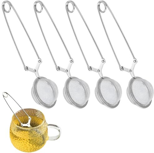 4 pinzas de té, pinzas de té para té suelto, colador de té de acero inoxidable para té suelto, colador de té, colador de té, adecuado para té, especias, rellenar con hojas de té con un ligero empuje