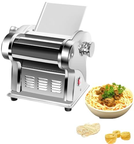 Commercial Stainless Steel Electric Pasta Maker - Fully Automatic Dough Cutter & Roller Noodles Machine with Adjustable Thickness - Includes 2 Knives