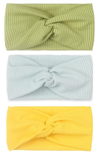 KGDUYC 3pcs diademas bebe，Niñas Diademas Estirable Nylon Diademas Hechas a Mano Cabello Accesorios para Neonatal Lactante Niño Pequeño Niños，diadema bebe niña 0-3 meses (azul+verde+amarillo)