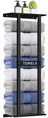 Bathroom Towel Storage Rack, Wall Mounted Bathroom Towel Rack, 30 inch Heavy Duty 6 Large Towels, Wall Mounted Towel Rack for Rolled Towels, Black